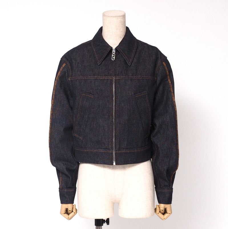 2023Fendi Denim Jacket Size 36 G-jacket Zip Up Jacket FF Cotton Indigo