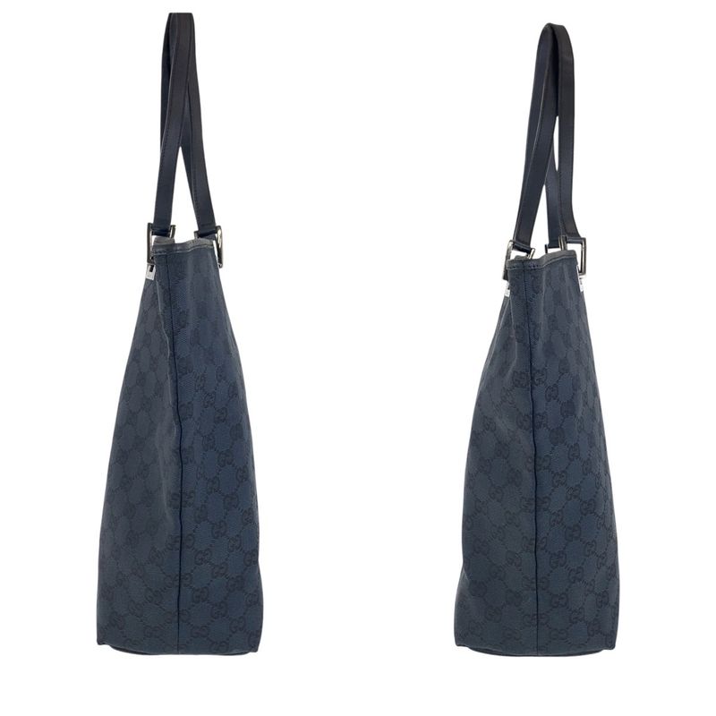 Gucci Black Silver Hardware GG Canvas/leather 31243 Tote Bag Shoulder Bag Women