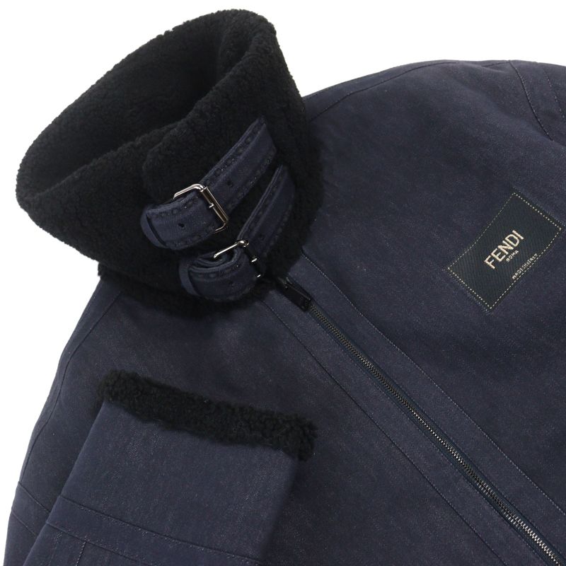Fendi 2021 Fm0176 Selleria Sheepskin Cotton With Logo Patch Reversible Denim