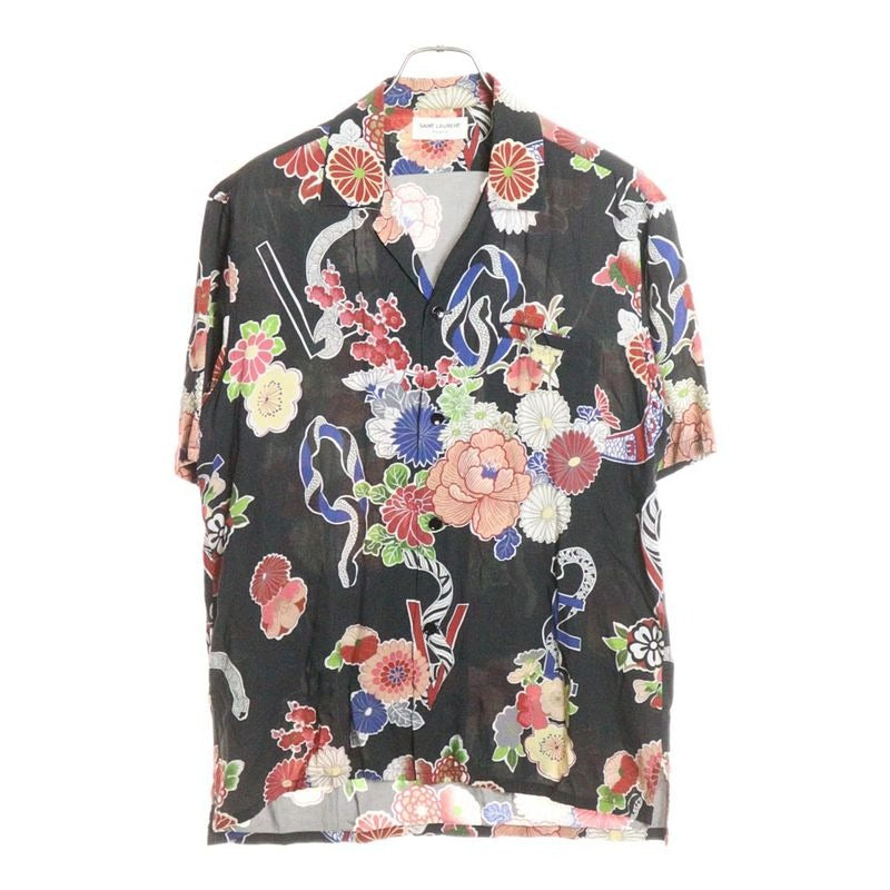 Saint Laurent Paris 16 SS Front Button All-over Pattern Rayon Shirt Black