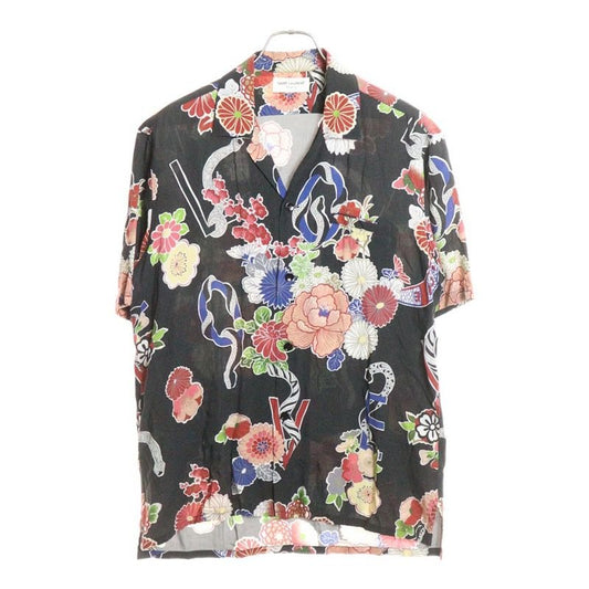 Saint Laurent Paris 16 SS Front Button All-over Pattern Rayon Shirt Black