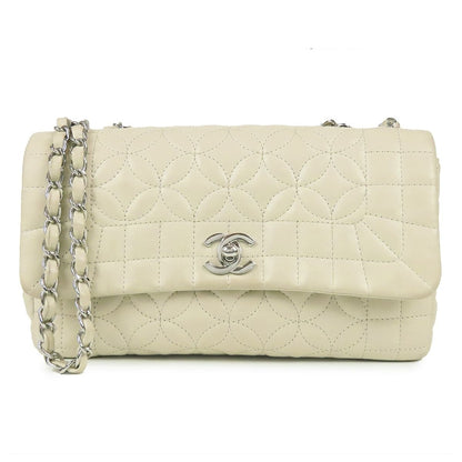 Chanel Chain Shoulder Bag Ivory Silver Lambskin