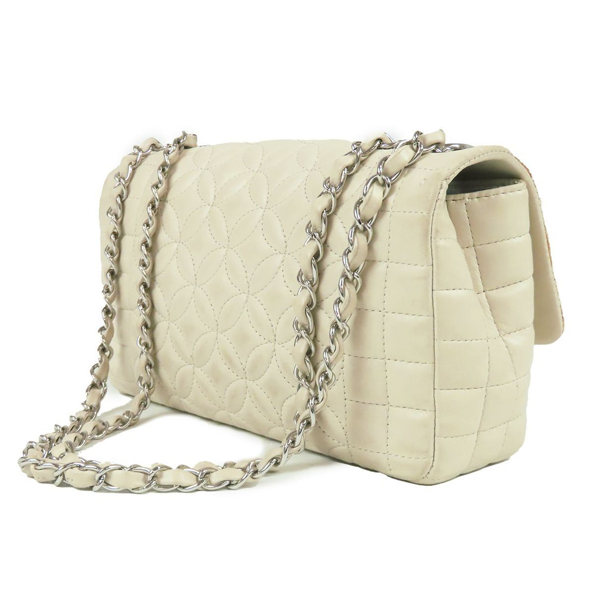 Chanel Chain Shoulder Bag Ivory Silver Lambskin — view 2