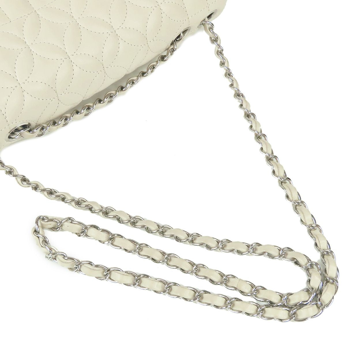 Chanel Chain Shoulder Bag Ivory Silver Lambskin — view 4