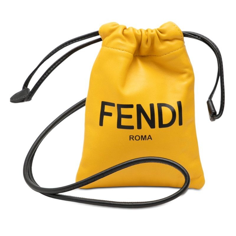 Fendi Logo Phone Pouch Yellow Leather
