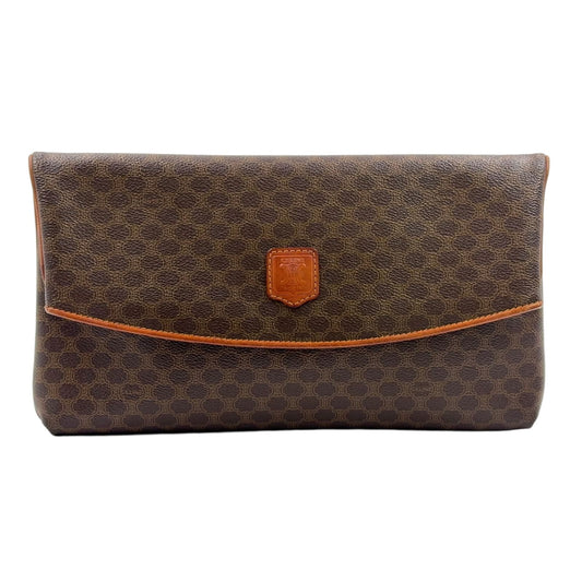 Celine Macadam Pattern Leather Brown Clutch Gold