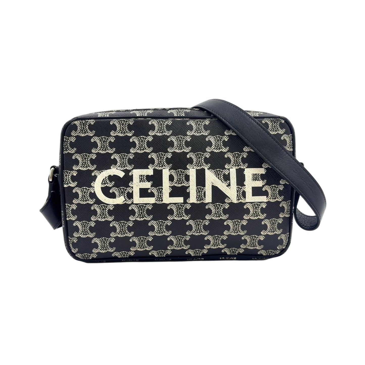 Celine Horizontal Leather Black White Shoulder Bag Silver