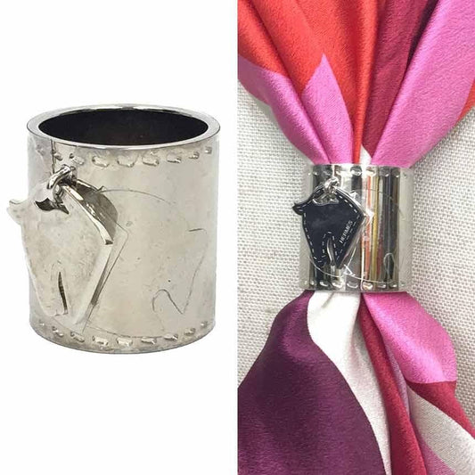 Hermes Horse Charm Scarf Ring Silver Aq9735