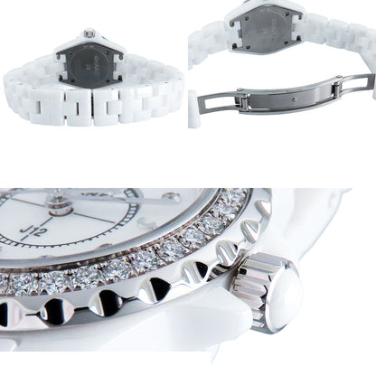 Chanel White Shell Diamond Ceramic SS Bezel Box Watch — view 7
