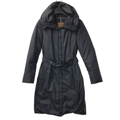 Moncler Down Coat with Logo Belt Polyester Black