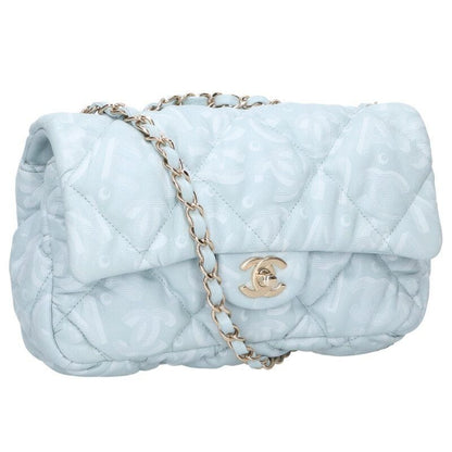 Chanel Mini Flap CC Logo Quilted Chain Shoulder Bag Light Blue