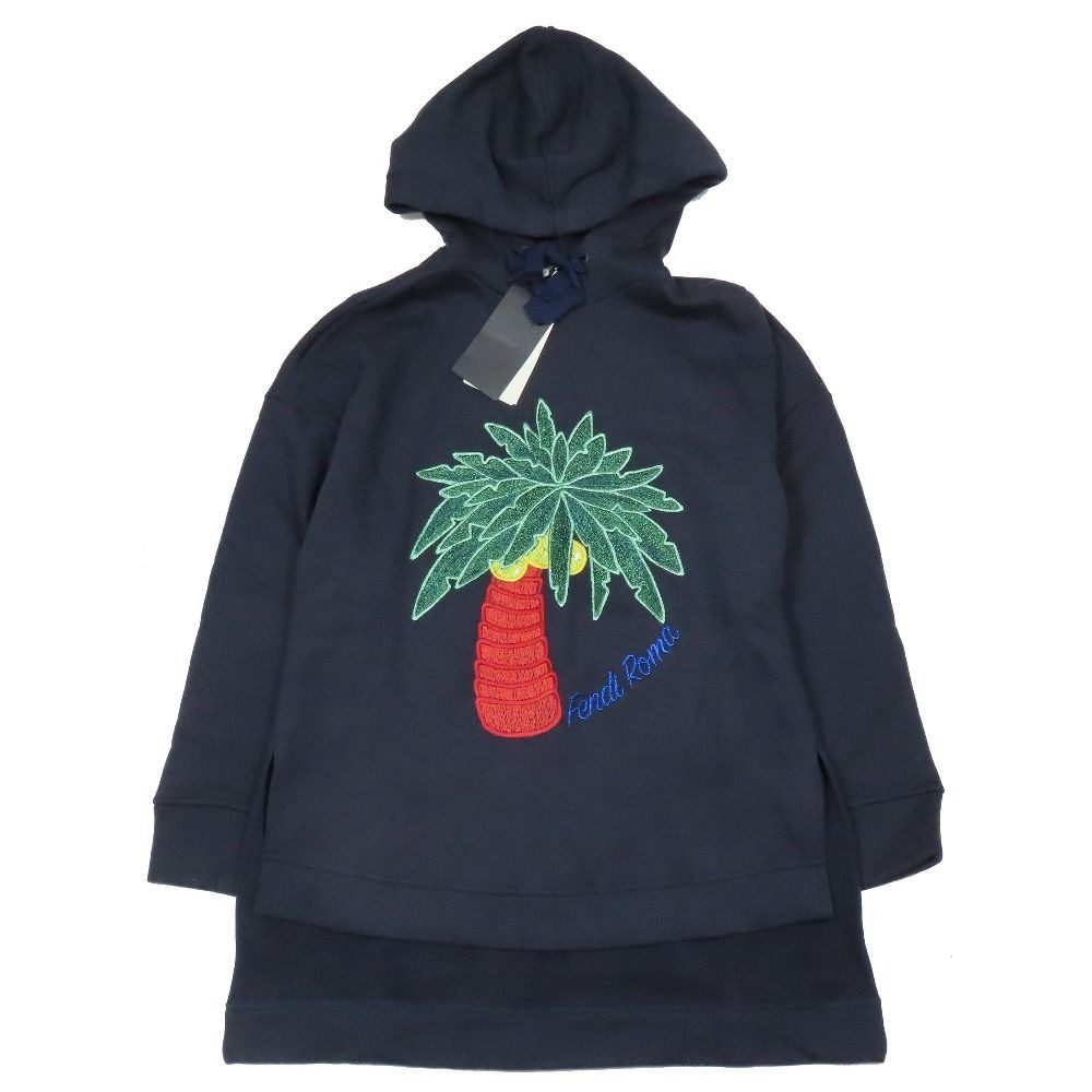 Fendi Fishtail Hoodie Sweatshirt Pullover Logo Palm Tree Embroidery Brushed