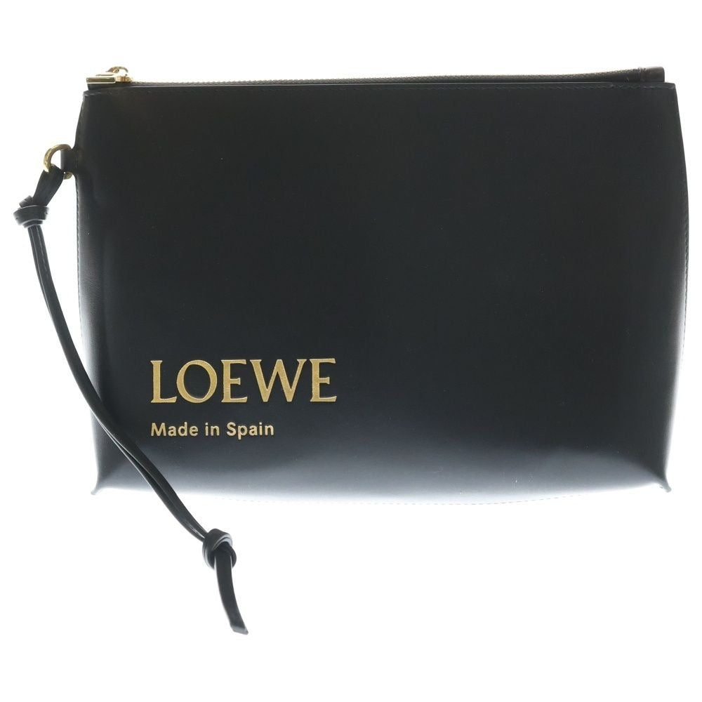 Loewe Embossed Logo Leather Tpouch Hand Clutch Second Gold Black