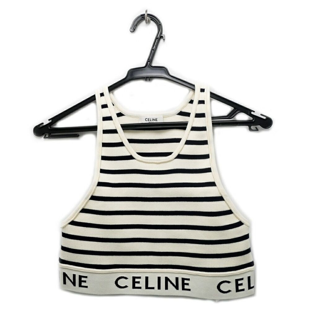 Celine Tank Top Border Black White M Logo Knit
