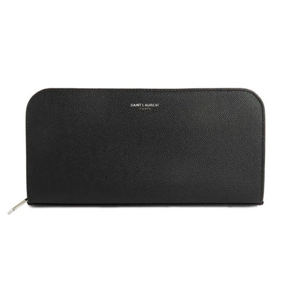 Saint Laurent Full Zip Wallet Grain Leather Black Silver