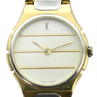 Saint Laurent Yves Watch Quartz Logo Silver Color Gold