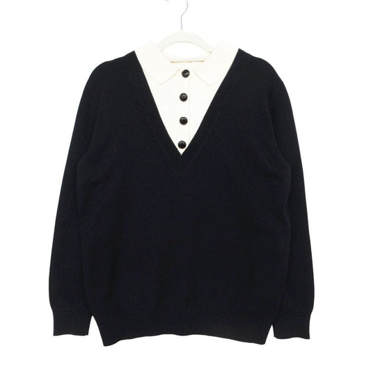 Louis Vuitton Cashmere Blend Knit Sweater Long Sleeve Layered 2-Way Top S Navy