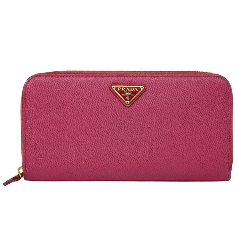 Prada Leather Round Zipper Long Wallet Pink