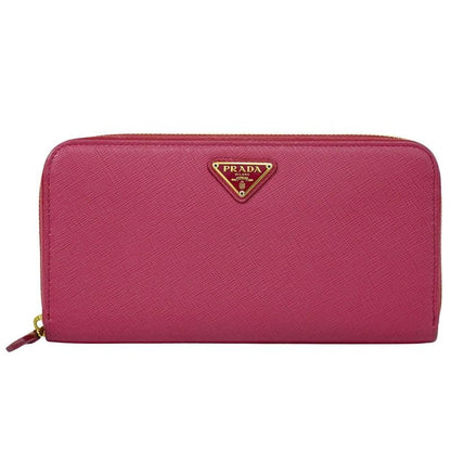 Prada Leather Round Zipper Long Wallet Pink