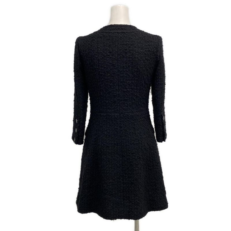 Chanel Coat Size 36 S Womens P46625 Black Tweed / Seventh Sleeve / Autumn /