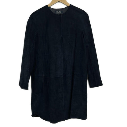 Max Mara S Coat I 40 Dark Navy Long Sleeve Suede
