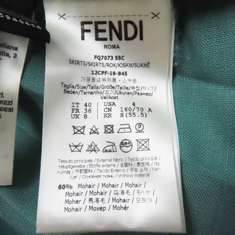 Fendi 2019 Fq7073 Mohair Wool Long Length Pleated Skirt Green 40 Made In Italy