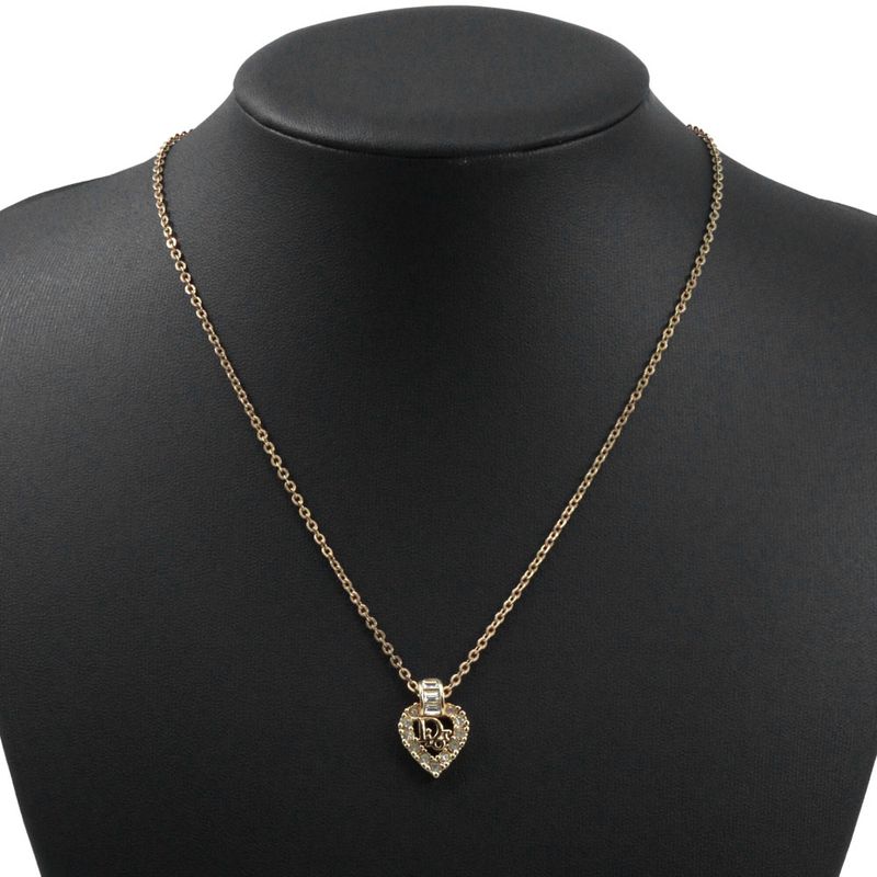 [dior] Christian Dior Logo Heart Gold Plated And Rhinestone Ladies 6.1g Necklace