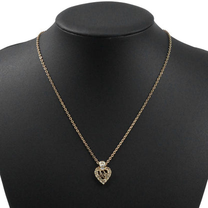 [dior] Christian Dior Logo Heart Gold Plated And Rhinestone Ladies 6.1g Necklace