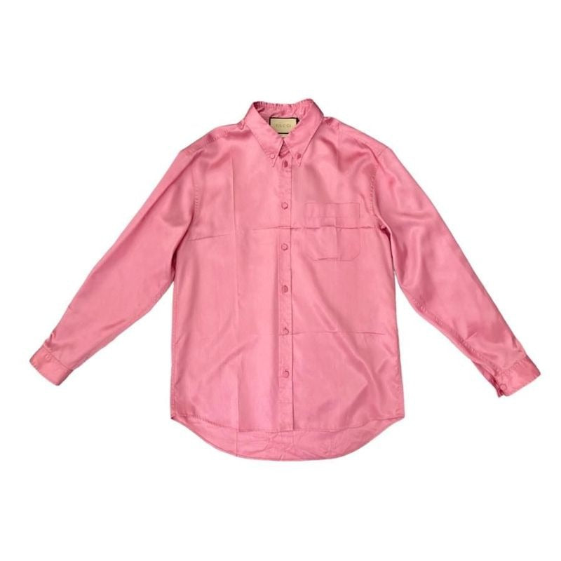 Gucci Long Sleeve Acetate Cotton Shirt Zac30 46 Size Pink