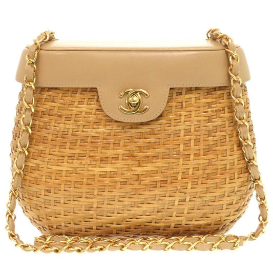 Chanel Cage Bag Beige Straw Leather Gold Hardware 5 th Turnlock