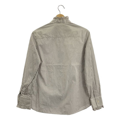 Celine - Striped Ruffle Collar Shirt - 40 - White Brown - Women's