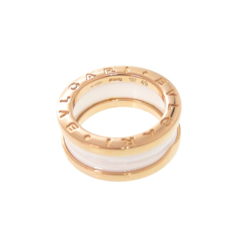 Bulgari B-zero1 18K Pink Gold 750pg White Ceramic #49 Ping Gold Ring Jewelry