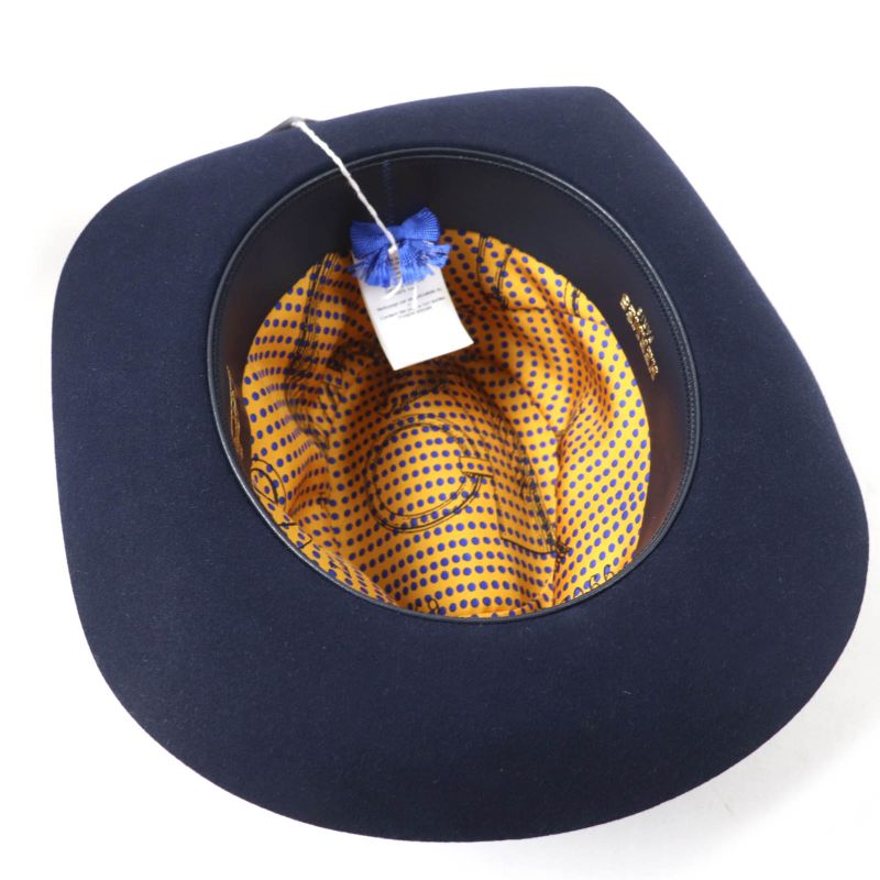 Hermes Rabbit Felt Lined 100% Silk Leather Use Felt Hat Navy 56 Made In Italy