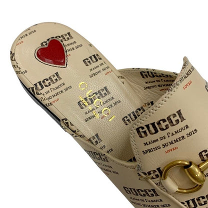 Gucci Prince Town Flat Shoes Leather Beige Red Gold Unused Mule Slipper Sandals