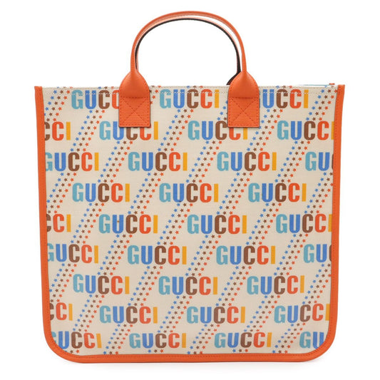 Gucci Children's Tote Star Canvas Leather Ivory Orange Multicolor