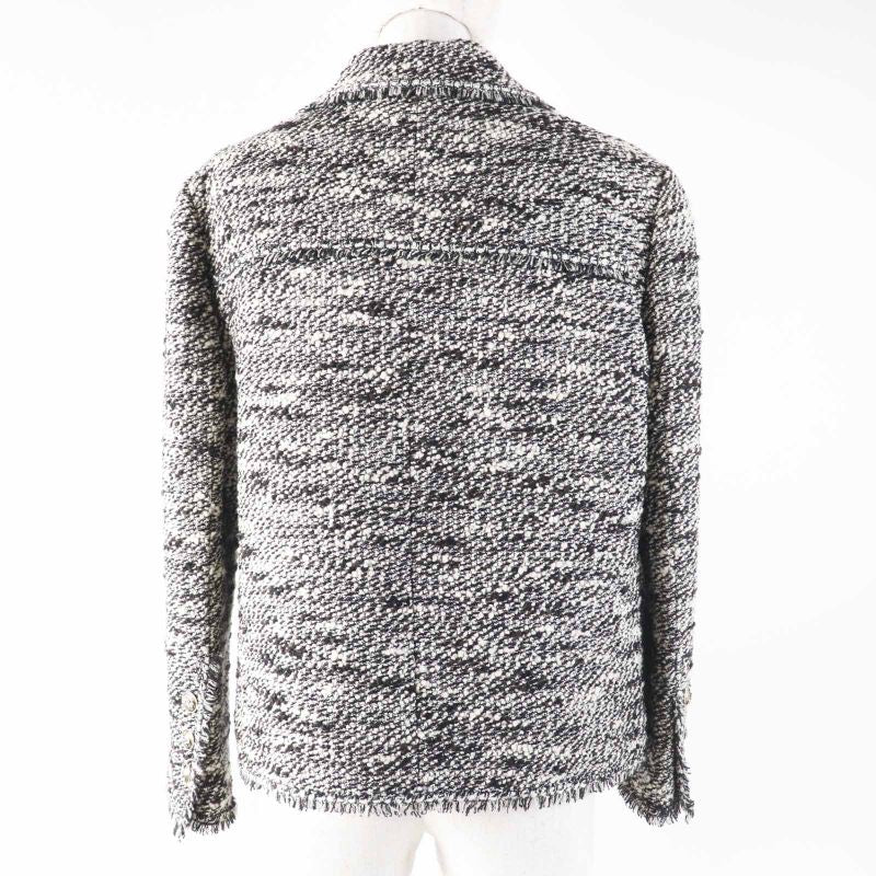 CHANEL Vintage P24398 04A Front Hook Cut-off Tweed Jacket With Ribbon And Coco