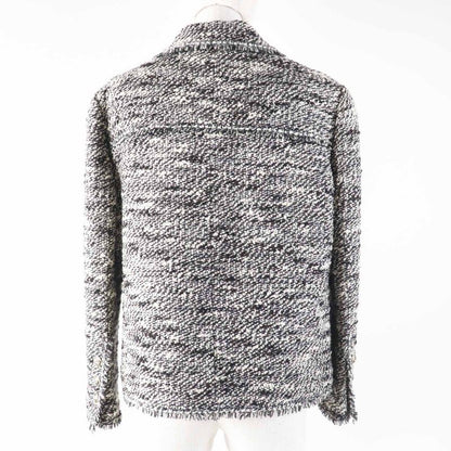 CHANEL Vintage P24398 04A Front Hook Cut-off Tweed Jacket With Ribbon And Coco