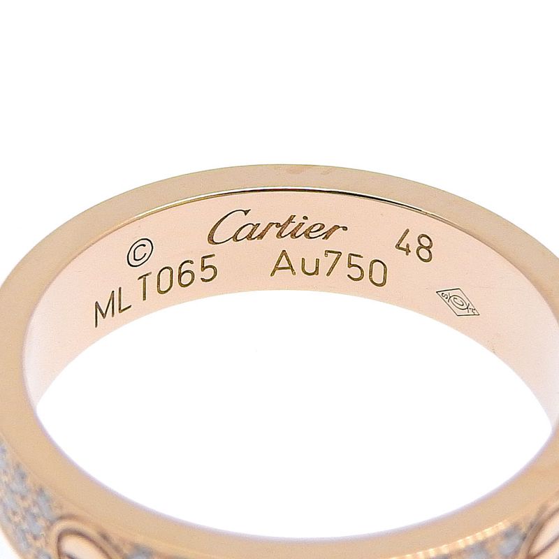 Cartier Mini Love Ring Full Pavé B4085848 18K Pink Gold And Diamonds Size 8