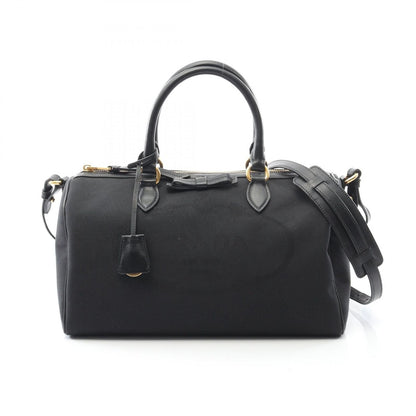 Prada Handbag Logo Jacquard Black Canvas Leather 2-Way Boston Bag