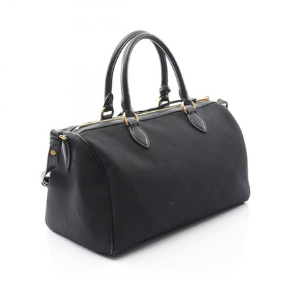 Prada Handbag Logo Jacquard Black Canvas Leather 2-Way Boston Bag — view 2