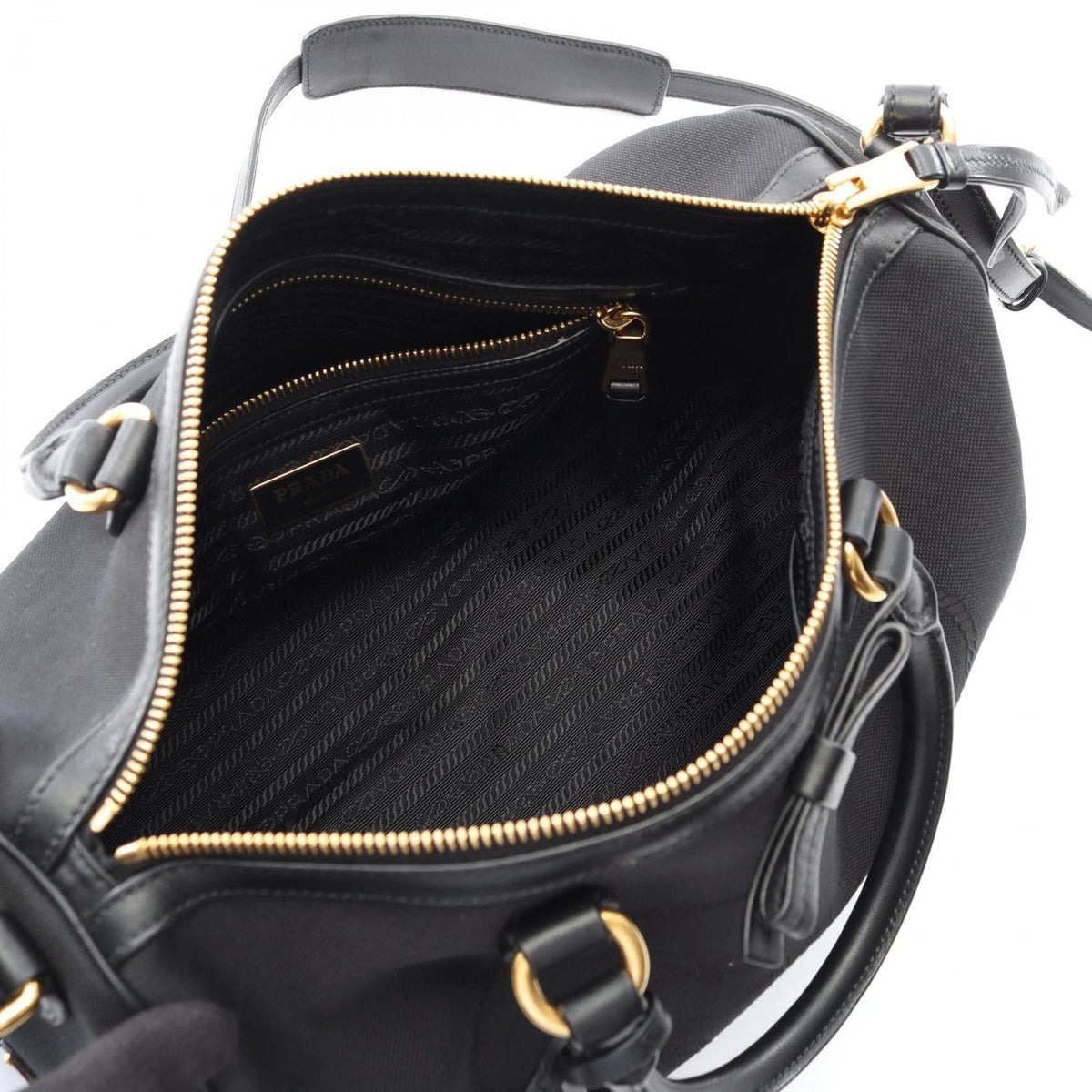 Prada Handbag Logo Jacquard Black Canvas Leather 2-Way Boston Bag — view 3