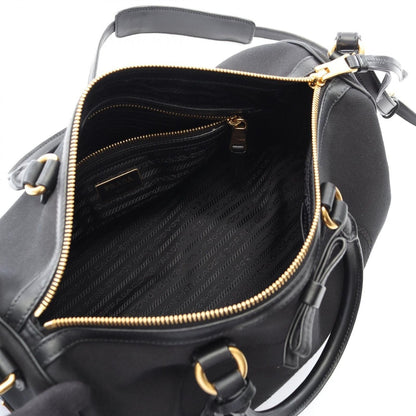 Prada Handbag Logo Jacquard Black Canvas Leather 2-Way Boston Bag — view 3