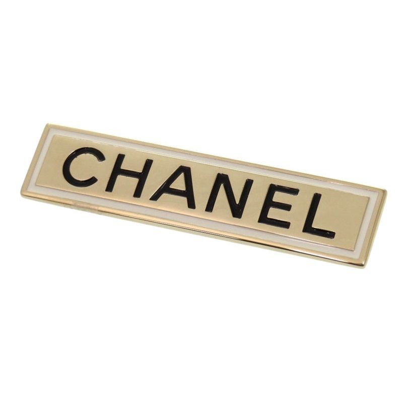 Chanel Logo Plate Gold Brooch Accessories 1550