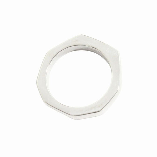 Gucci Polished Asymmetric Nut Motif Hexagon Ring Silver