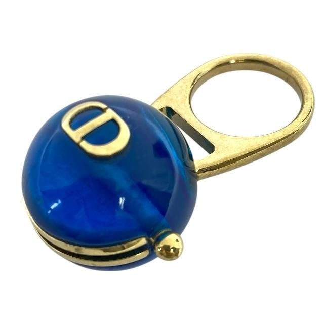 Christian Dior Sorbet Ring Tribal Ball Jewelry Logo GP Metal Resin Gold Blue