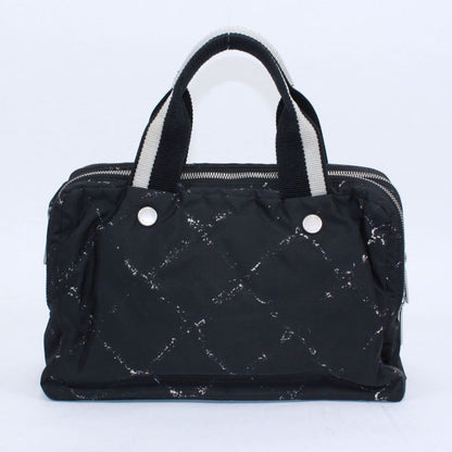 Chanel New Travel Line Mini Boston Nylon Black Handbag Silver