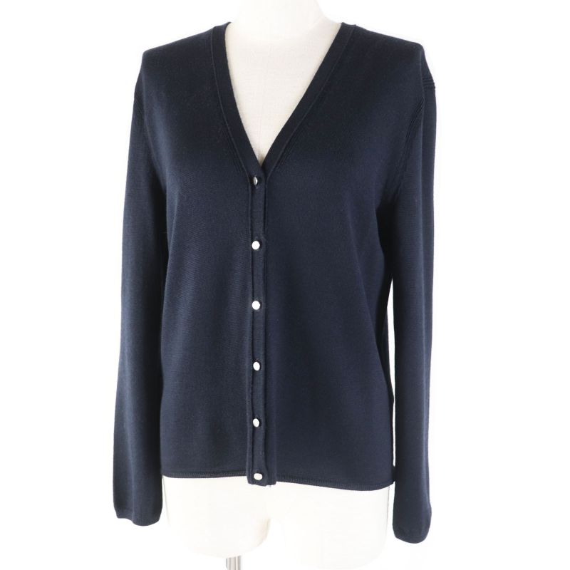 Hermes Cashmere Silk Long Sleeve Knit Cardigan With H Button Dark Navy 36 Made