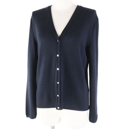 Hermes Cashmere Silk Long Sleeve Knit Cardigan With H Button Dark Navy 36 Made