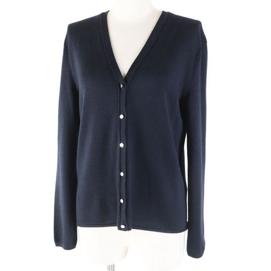 Hermes Cashmere Silk Long Sleeve Knit Cardigan With H Button Dark Navy 36 Made
