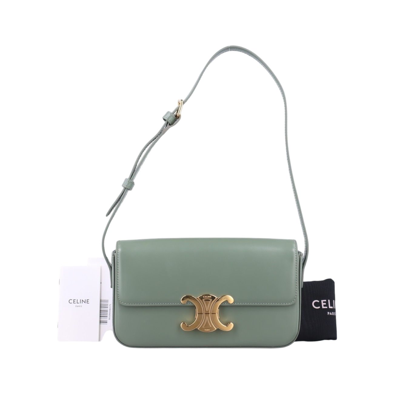 Celine Claude Triomphe Green Leather Messenger Bag